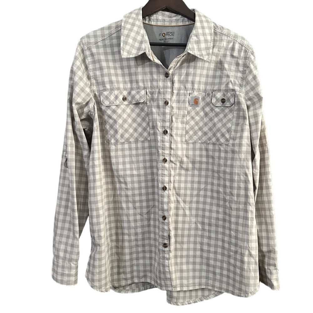 Carhartt Men's Woven Relaxed Fit Light Grey Checkered Plaid Work Shirt Sz XXL